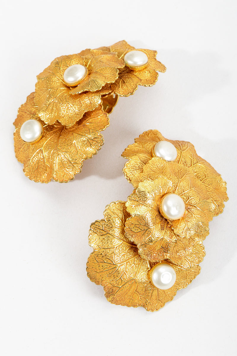 Vintage Dominique Aurientis Gold Leaf Cluster Pearl Earrings at Recess Los Angeles