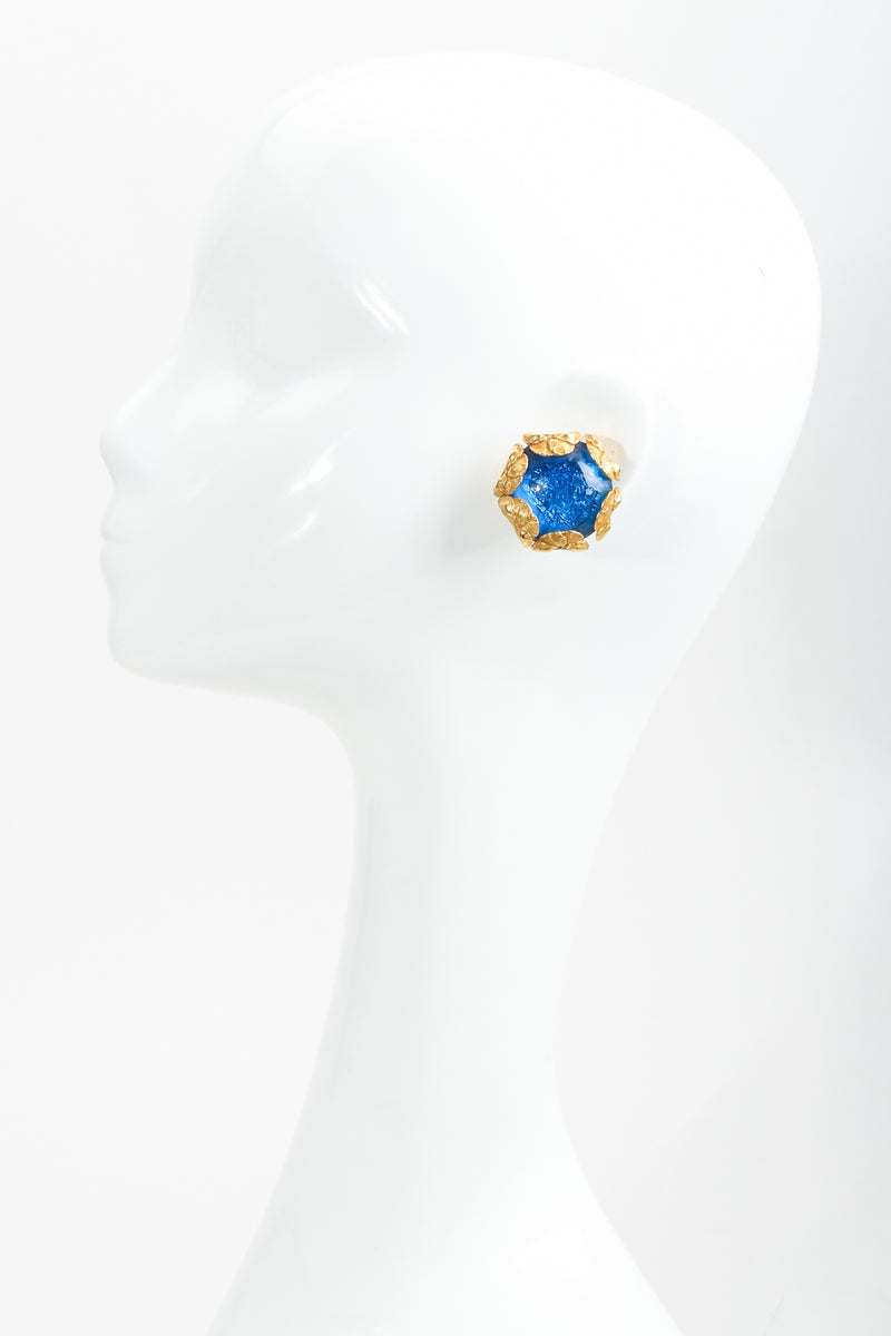 Vintage Dominique Aurientis Blue Crystal Ball Earrings at Recess LA
