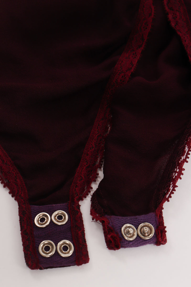Vintage Donna Karan Silk Crepe Cowl Bodysuit crotch detail at Recess Los Angeles