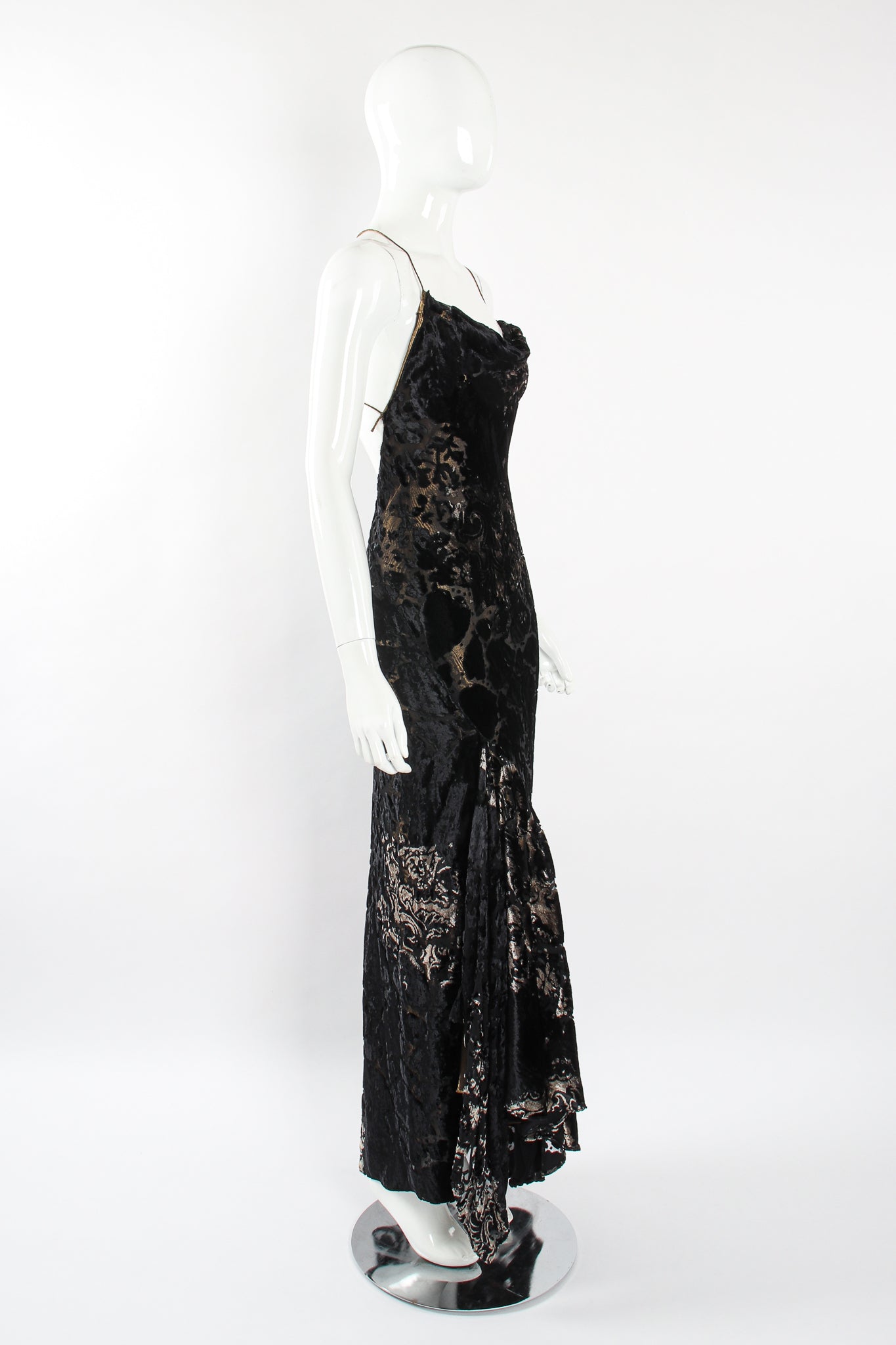 Vintage Layered Velvet Burnout Slip Dress on Mannequin angle at Recess Los Angeles