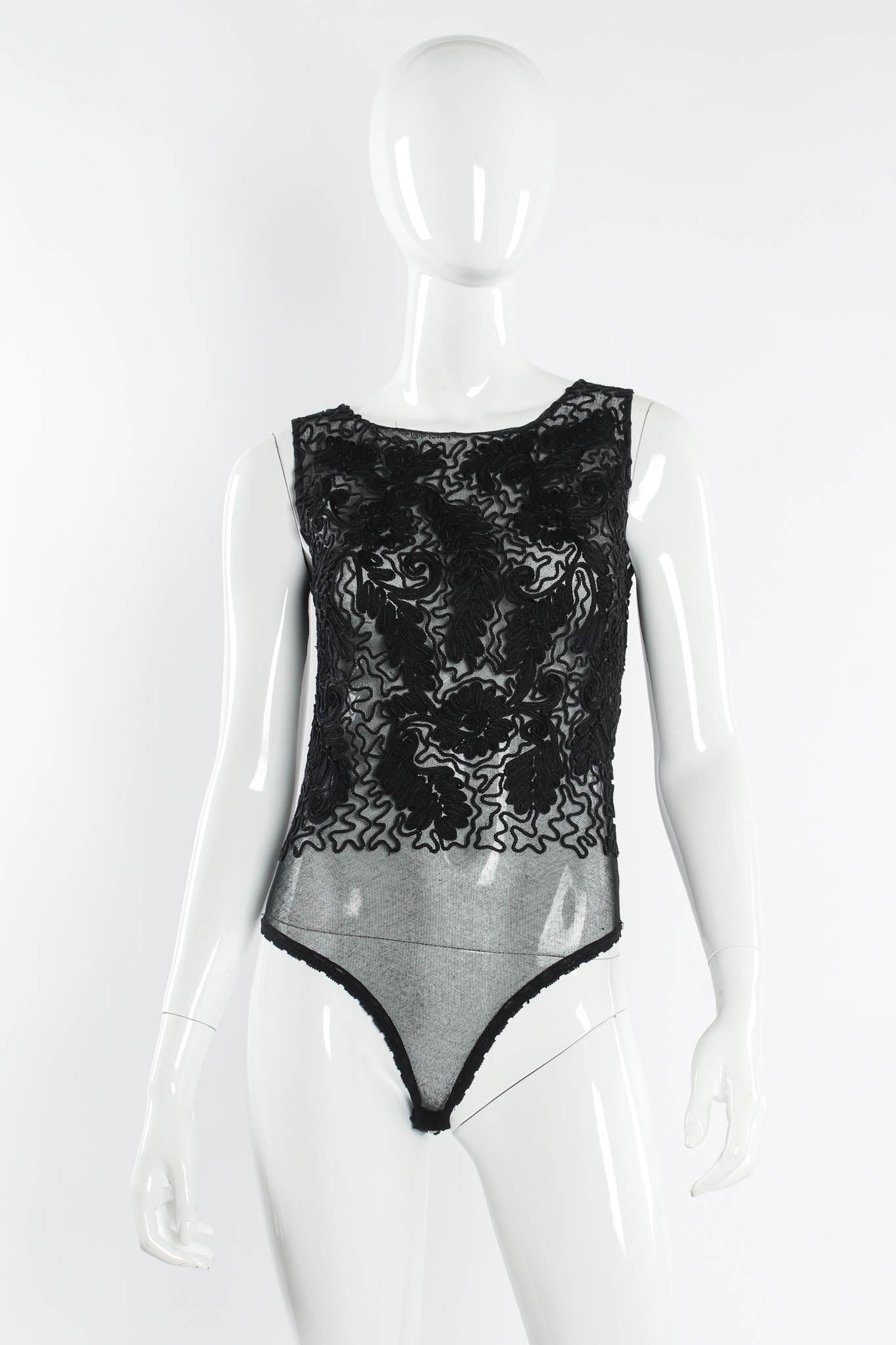 Vintage Donna Karan DKNY Swirl Sheer Bodysuit & Skirt Set mannequin front bodysuit @ Recess LA