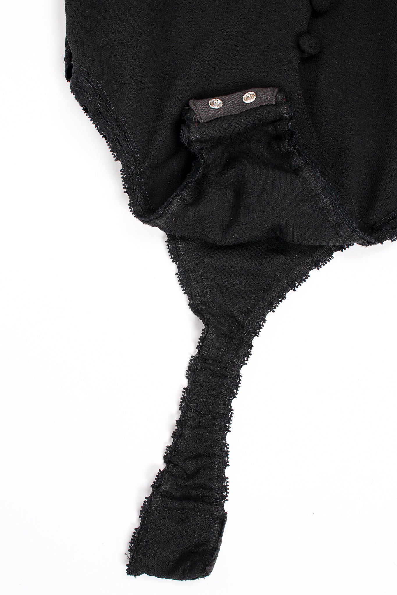 Vintage Donna Karan Chiffon Ruffle Illusion Bodysuit crotch at Recess Los Angeles