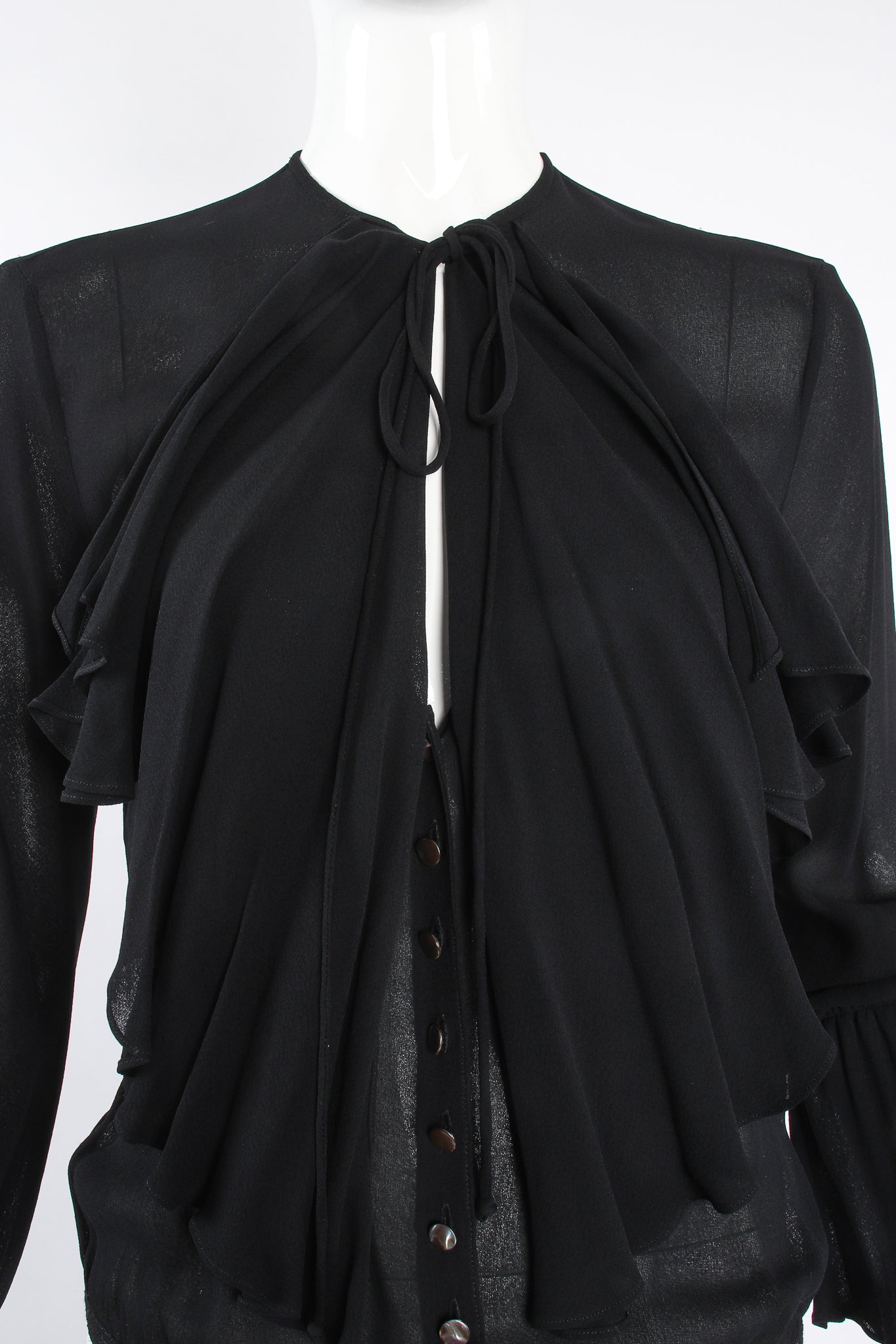 Vintage Donna Karan Essentials Sheer Georgette Jabot Bodysuit neck detail @ Recess LA