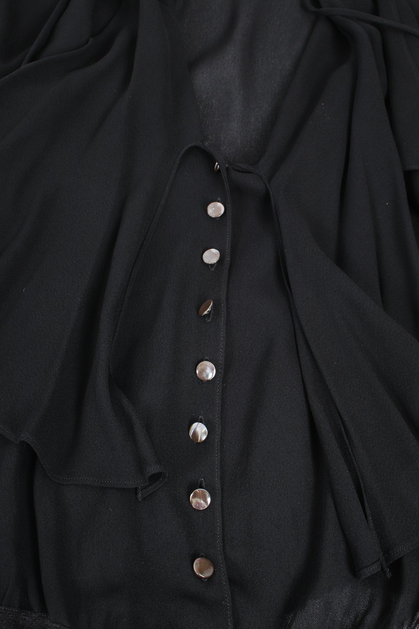 Vintage Donna Karan Essentials Sheer Georgette Jabot Bodysuit buttons @ Recess LA