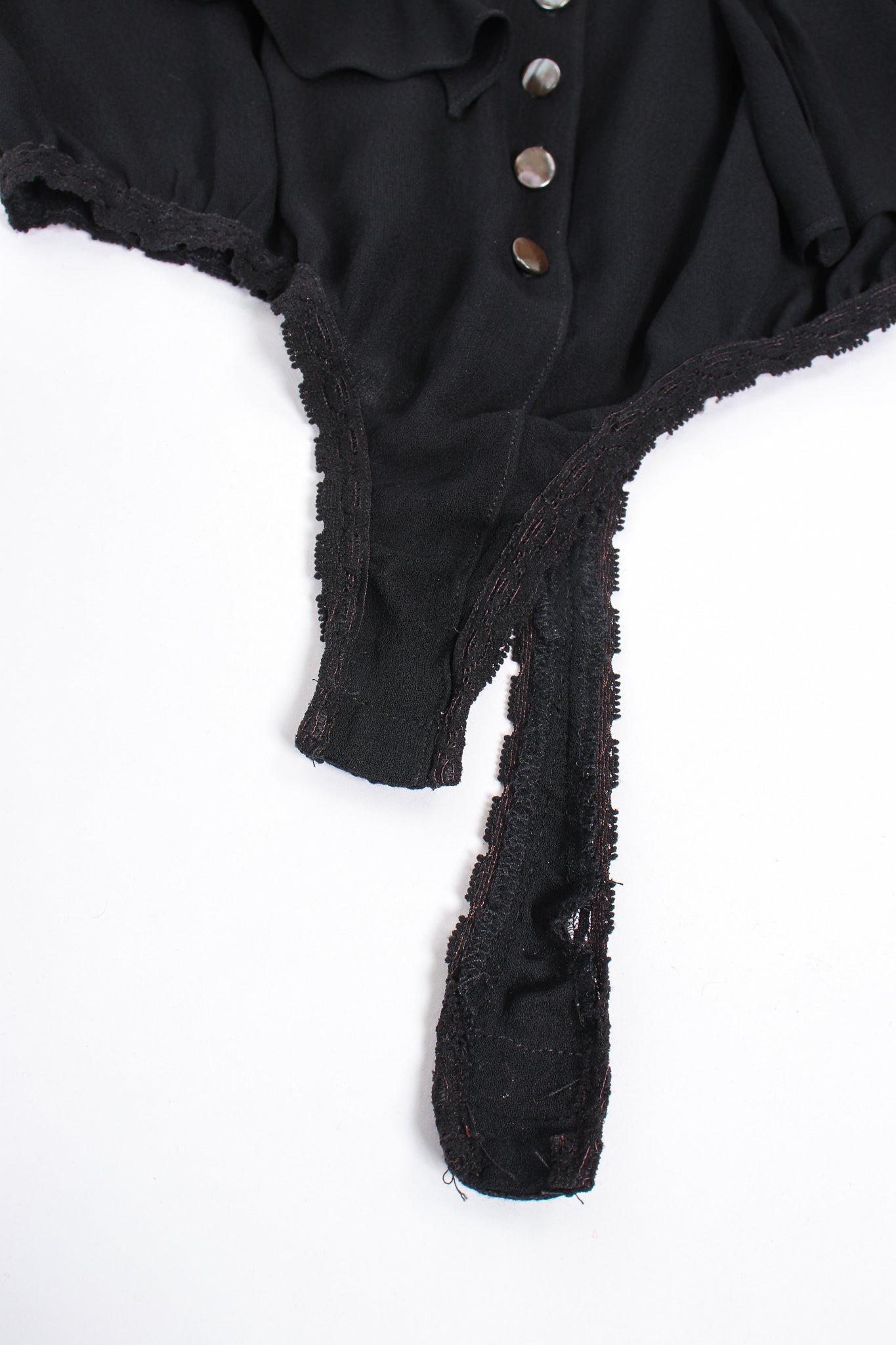 Vintage Donna Karan Essentials Sheer Georgette Jabot Bodysuit crotch @ Recess LA