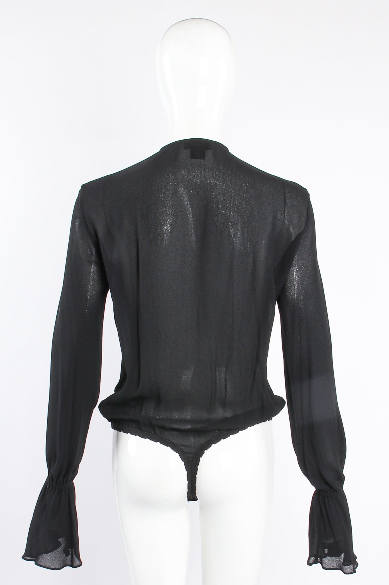 Vintage Donna Karan Essentials Sheer Georgette Jabot Bodysuit on Mannequin back at Recess LA