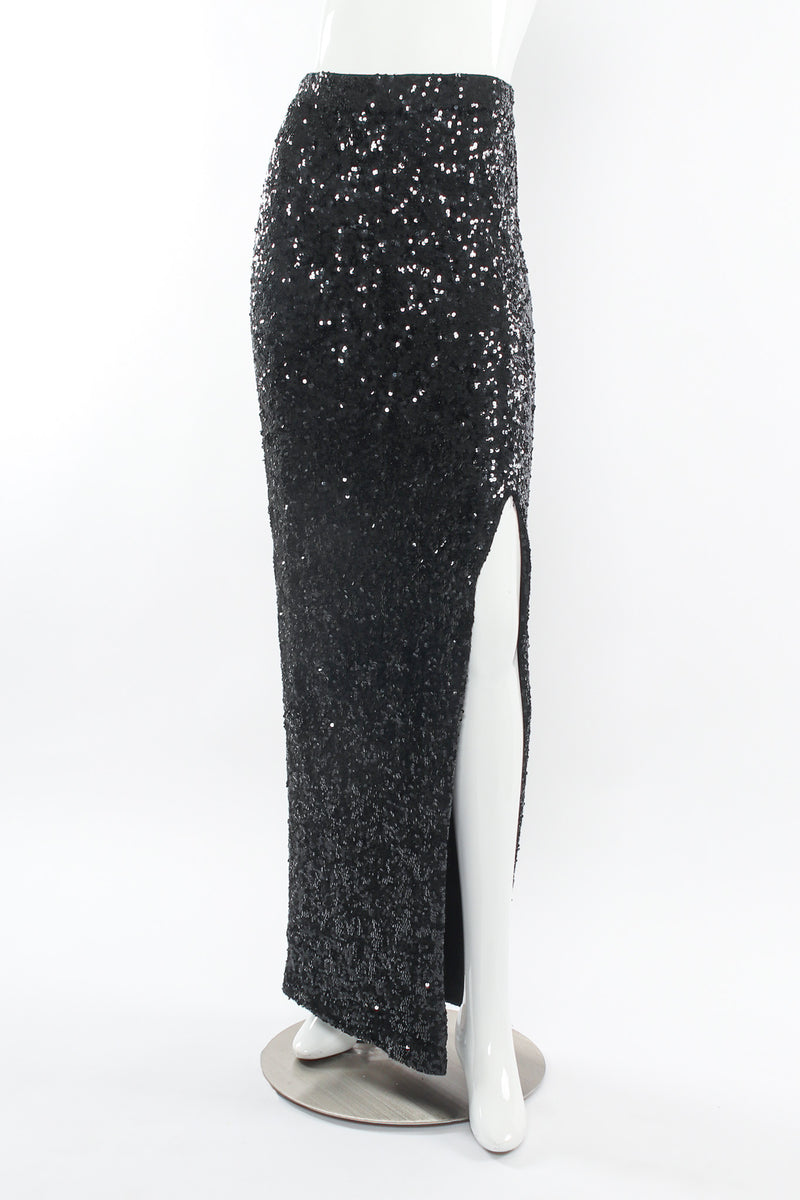 Vintage DKNY Donna Karan Silk Sequin Bodycon Skirt mannequin side angle @ Recess LA