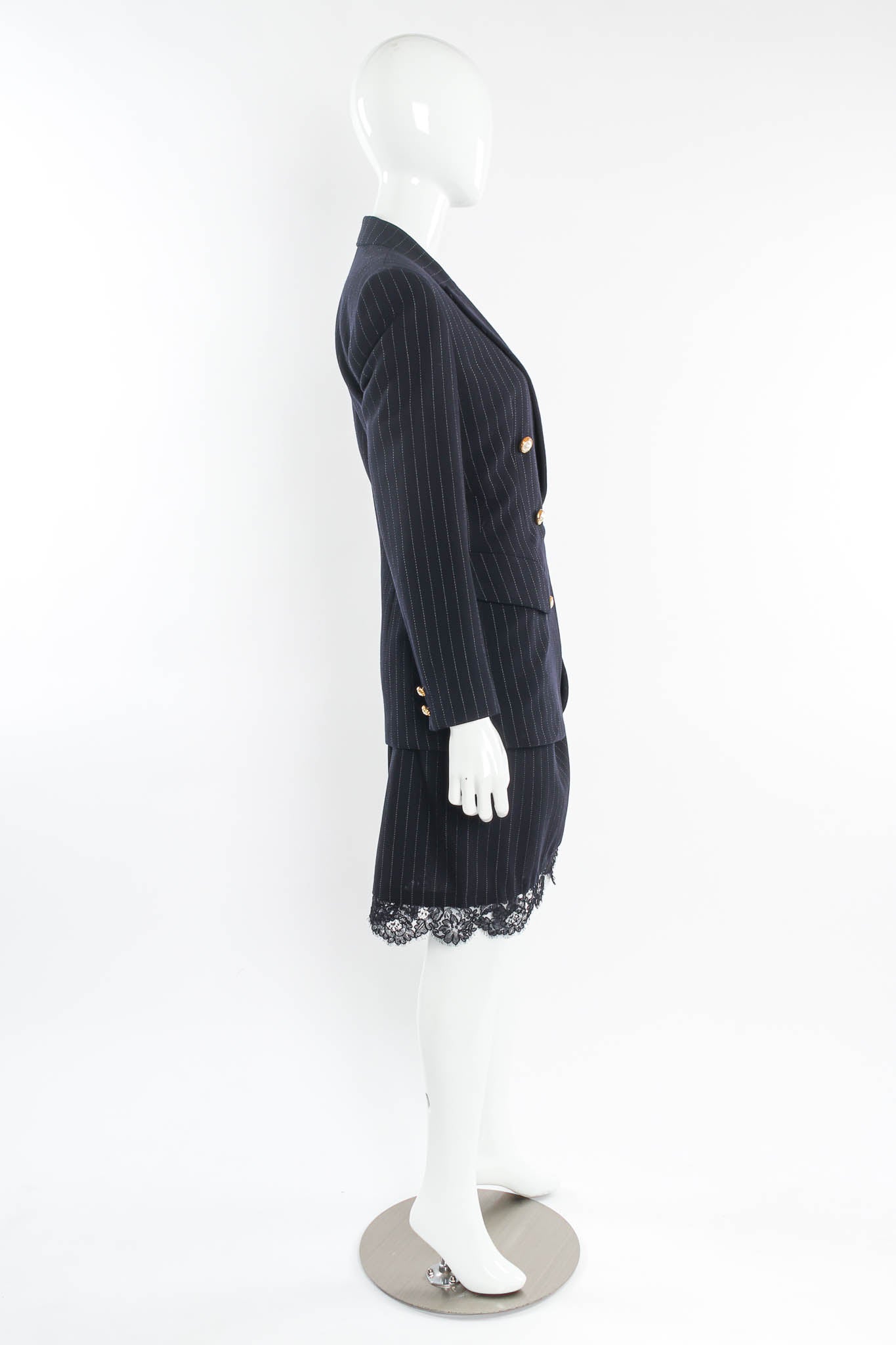 Vintage Donna Karan DKNY Pinstripe Lace Blazer & Skirt Set mannequin side @ Recess Los Angeles