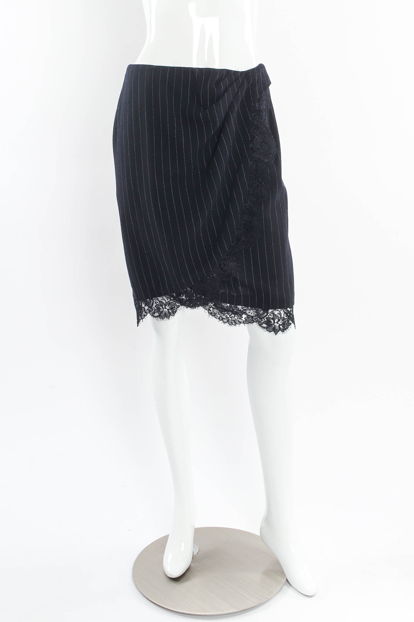 Vintage Donna Karan DKNY Pinstripe Lace Blazer & Skirt Set mannequin front skirt@ Recess LA