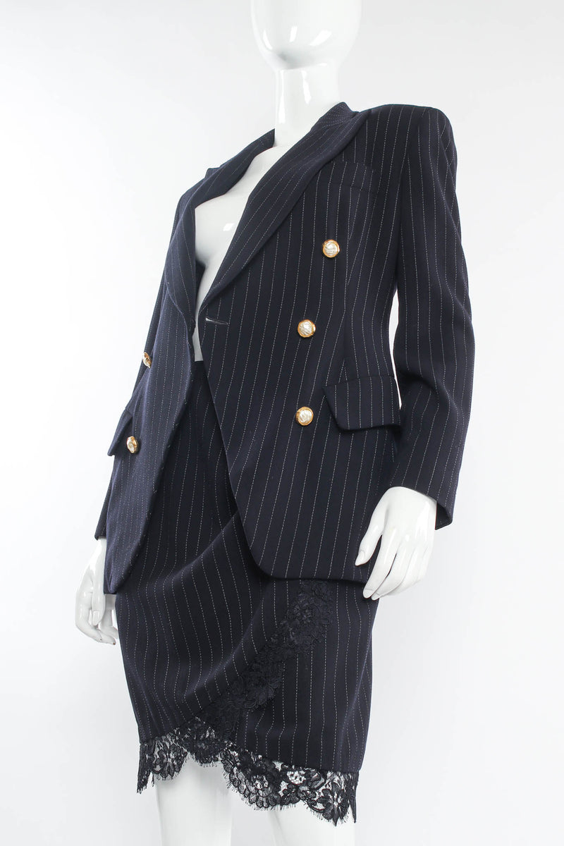 Vintage Donna Karan DKNY Pinstripe Lace Blazer & Skirt Set mannequin angle @ Recess Los Angeles