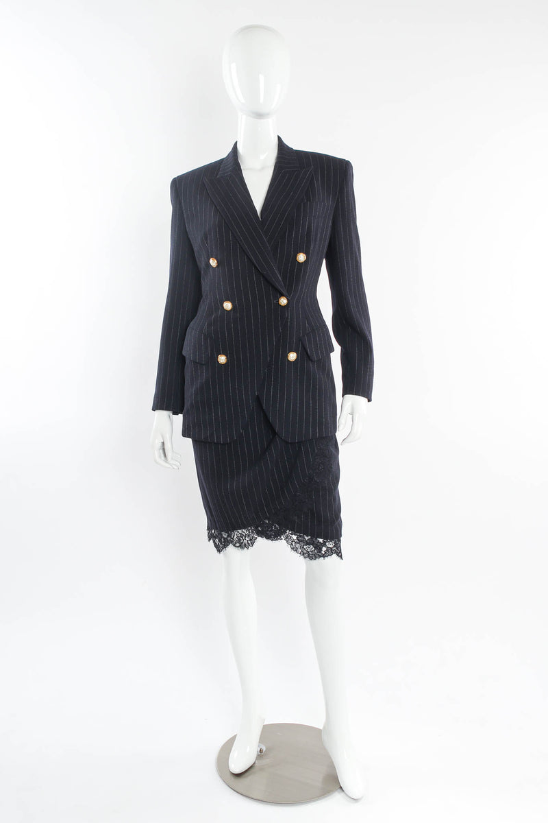 Vintage Donna Karan DKNY Pinstripe Lace Blazer & Skirt Set mannequin front @ Recess Los Angeles