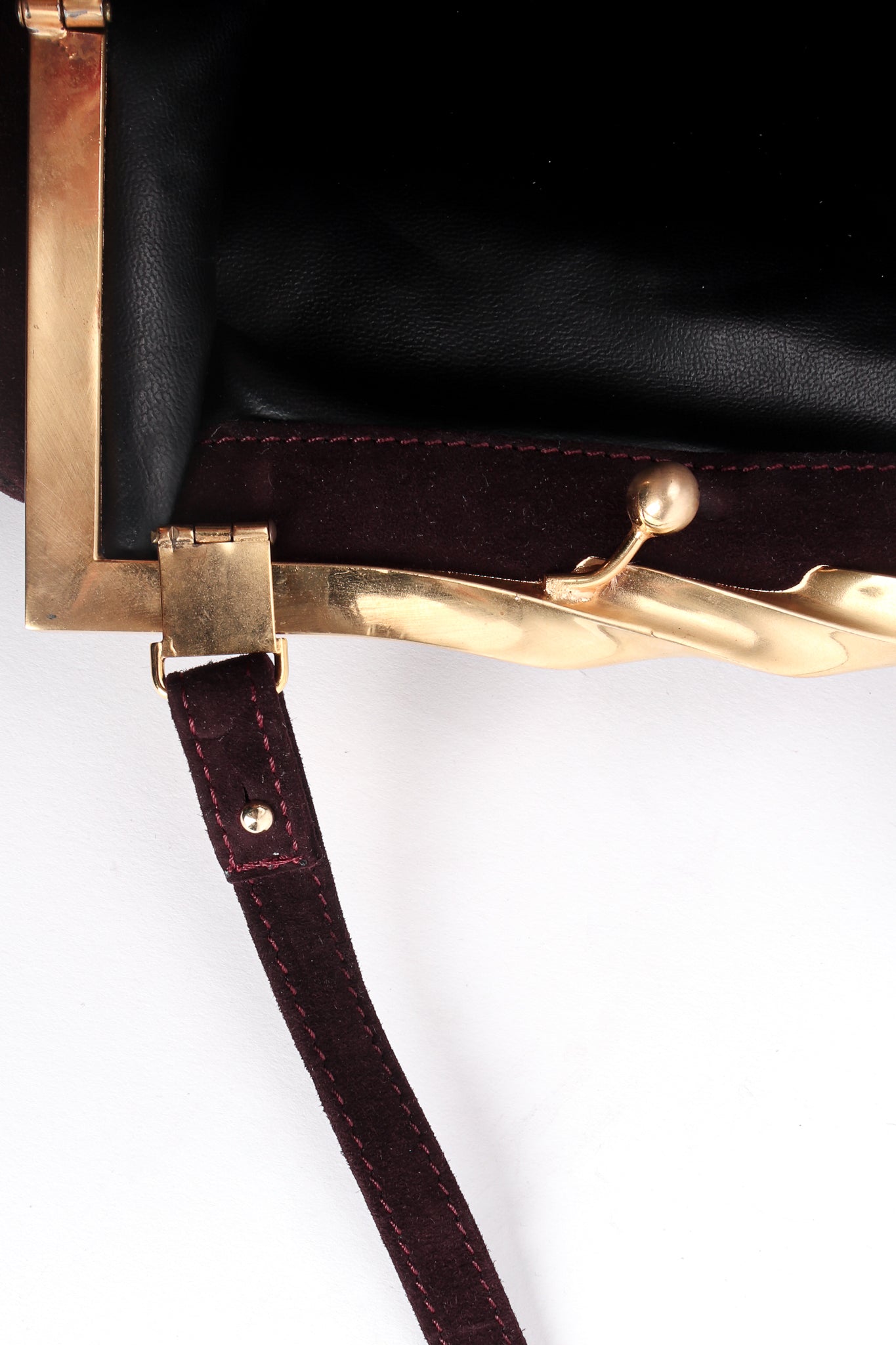 Vintage Donna Karan Oxblood Suede Slim Convertible Clutch strap at Recess Los Angeles