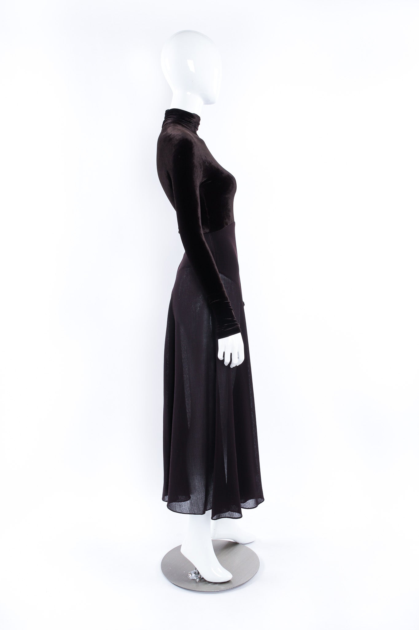 Vintage Donna Karan New York Velvet Bodysuit Sheer Dress mannequin side @ Recess LA