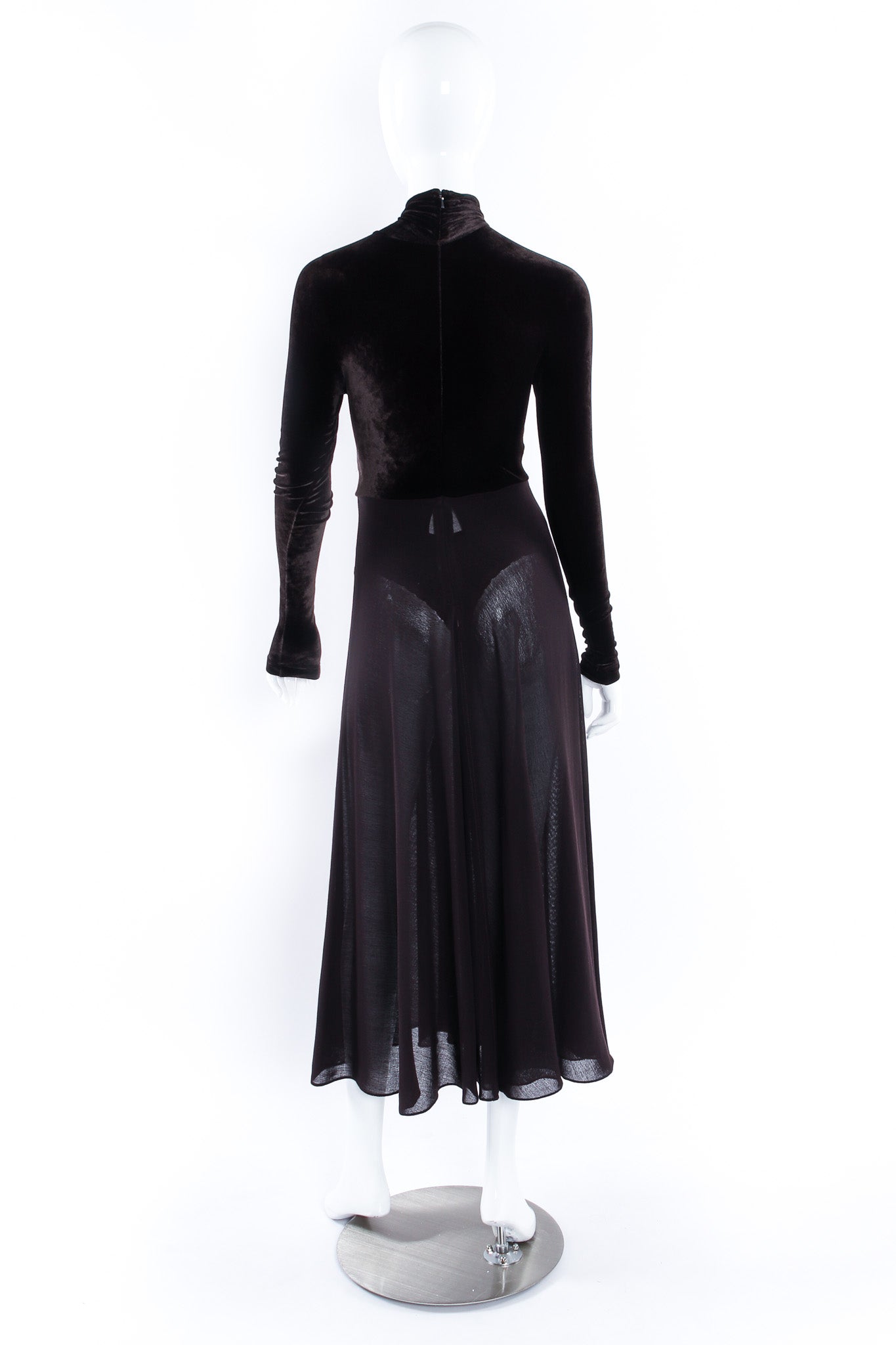 Vintage Donna Karan New York Velvet Bodysuit Sheer Dress mannequin back @ Recess LA