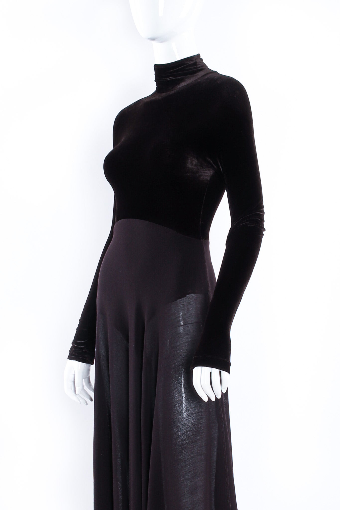Vintage Donna Karan New York Velvet Bodysuit Sheer Dress mannequin close angle @ Recess LA