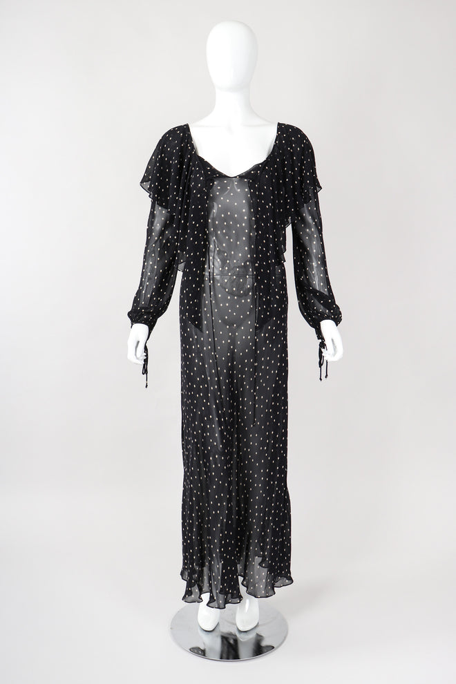 Recess Los Angeles Vintage Donna Karan Diamond Dot Chiffon Sheer Bias Dress