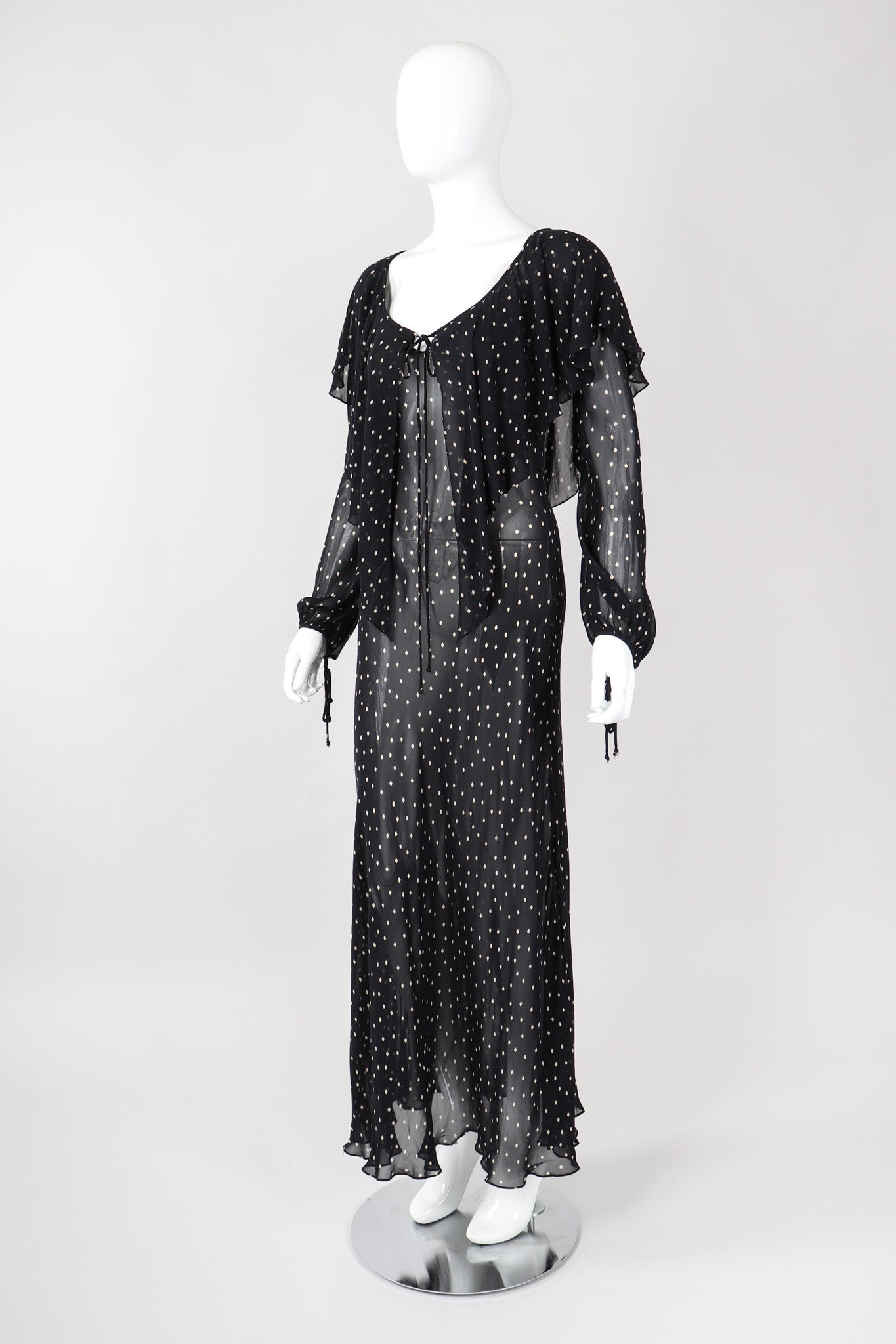 Recess Los Angeles Vintage Donna Karan Diamond Dot Chiffon Sheer Bias Dress