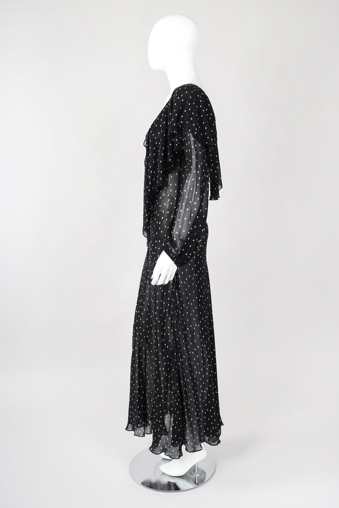 Recess Los Angeles Vintage Donna Karan Diamond Dot Chiffon Sheer Bias Dress