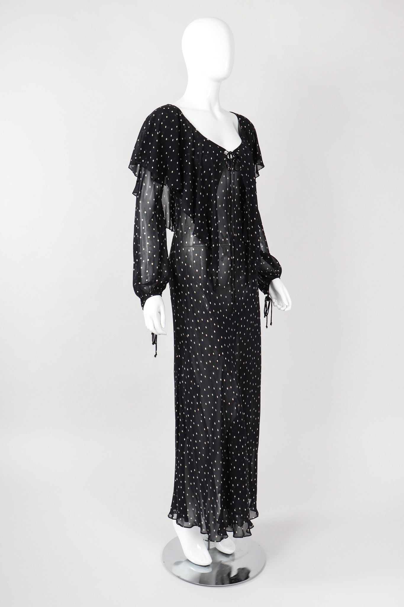 Recess Los Angeles Vintage Donna Karan Diamond Dot Chiffon Sheer Bias Dress