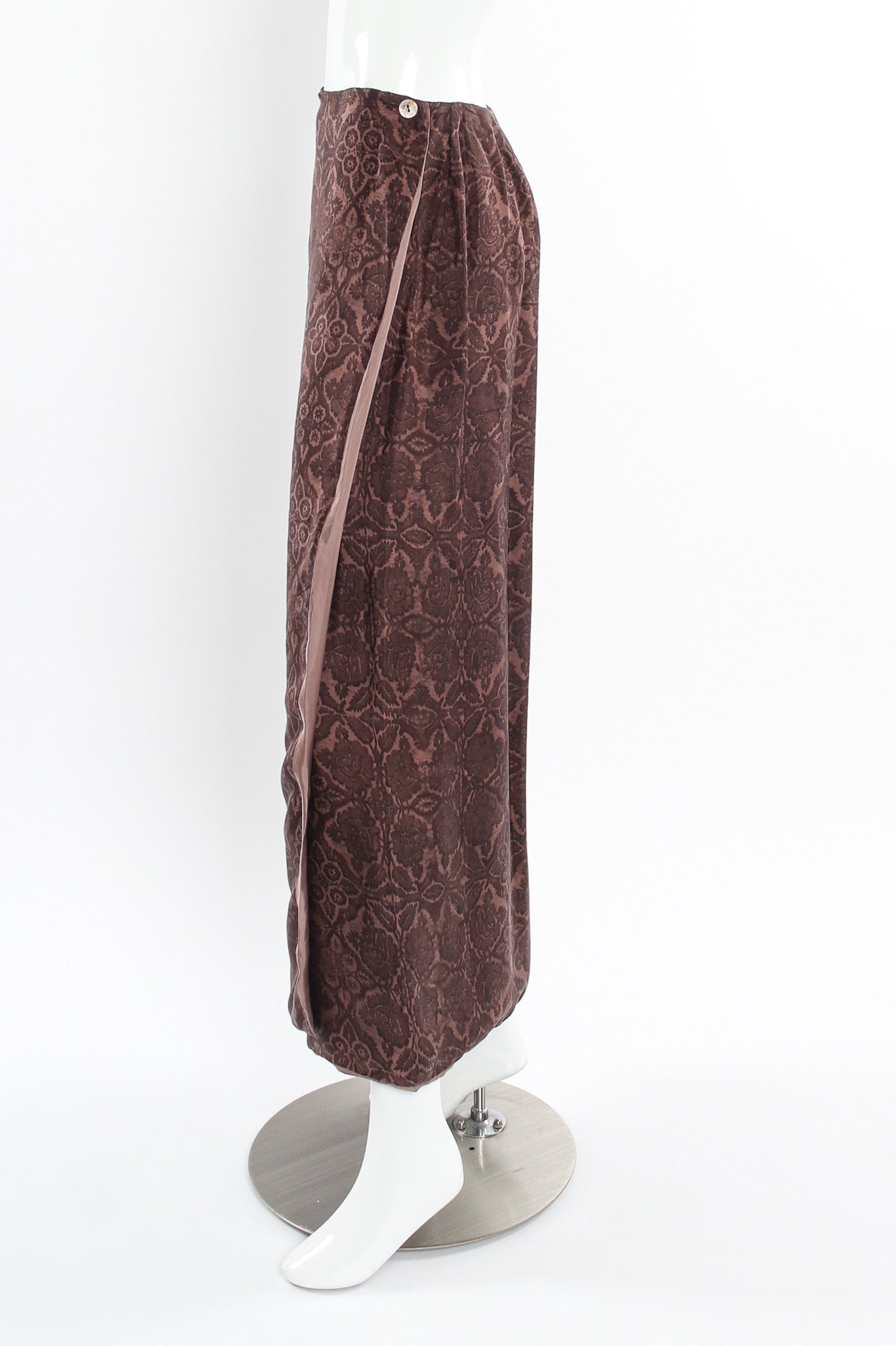 Vintage Dries Van Noten Floral Silk Jacket, Vest, & Skirt Set mannequin skirt side @ Recess LA