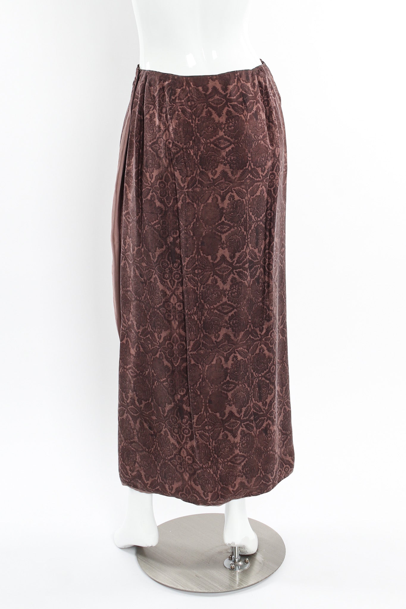 Vintage Dries Van Noten Floral Silk Jacket, Vest, & Skirt Set mannequin skirt back @ Recess LA