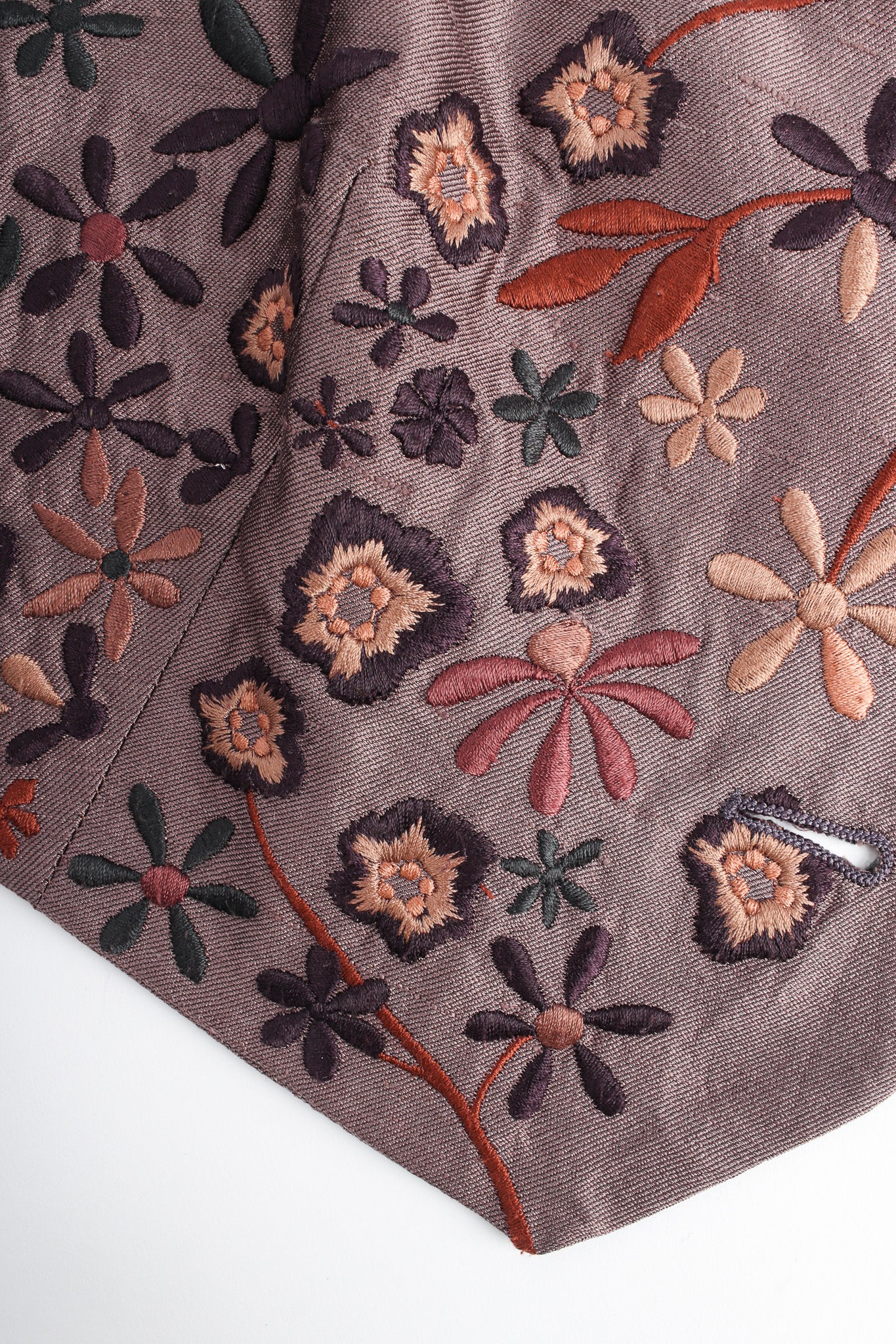 Vintage Dries Van Noten Floral Silk Jacket, Vest, & Skirt Set embroidery close  @ Recess LA