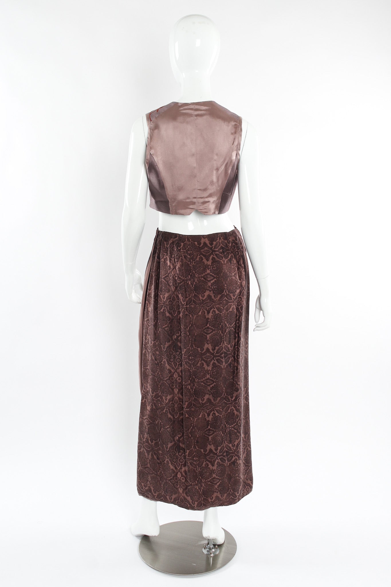Vintage Dries Van Noten Floral Silk Jacket, Vest, & Skirt Set mannequin back no jacket @ Recess LA