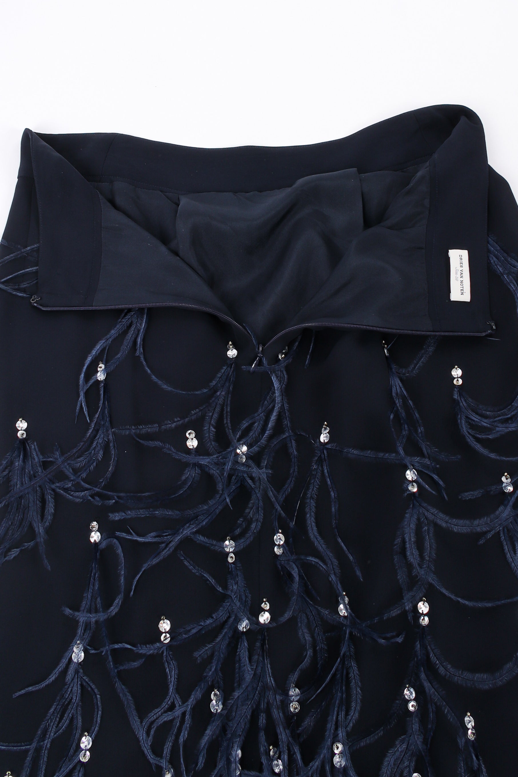 Vintage Dries Van Noten Sequin Ostrich Feather Skirt zipper/liner detail  @ Recess LA