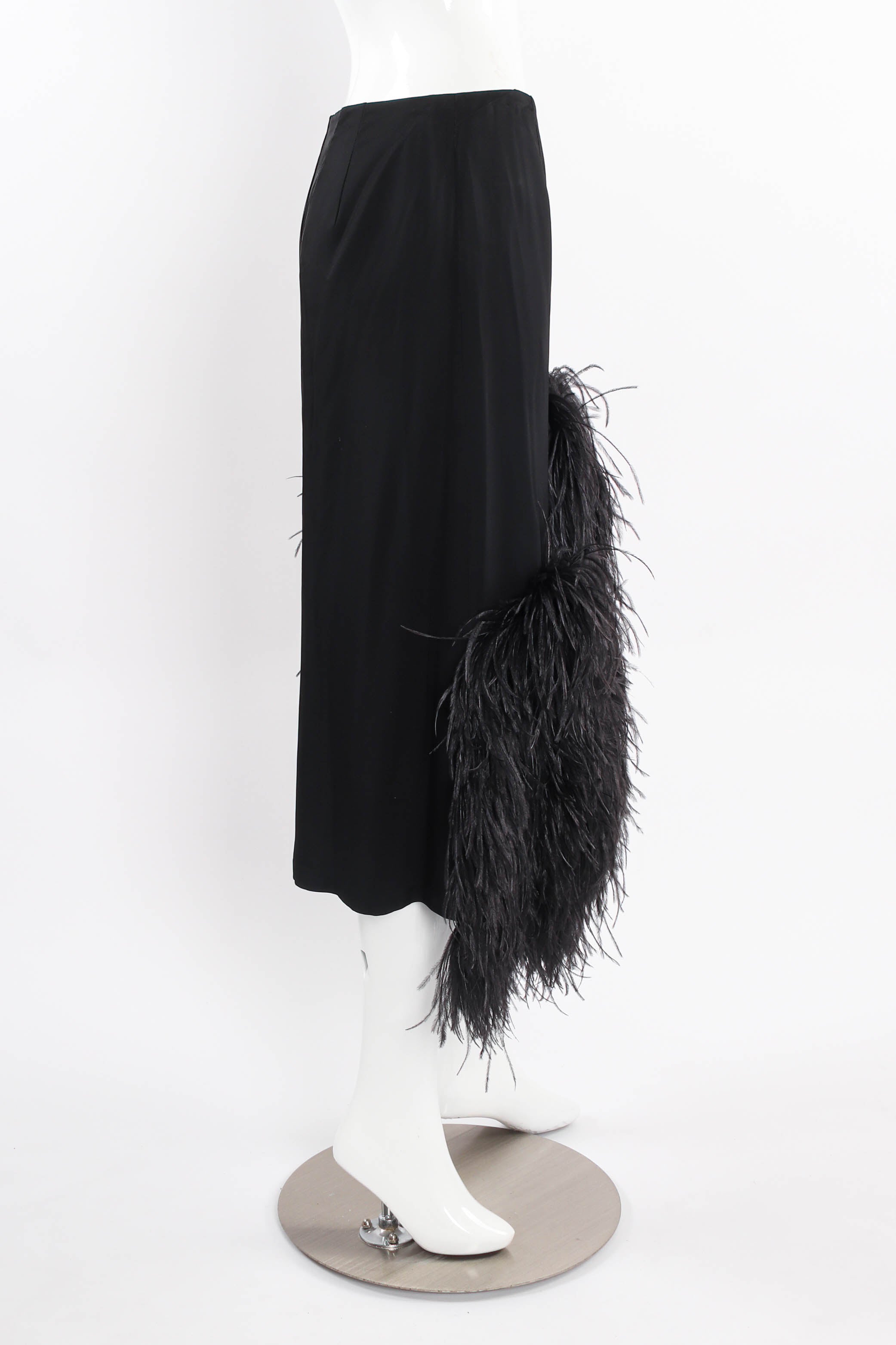 Vintage Dries Van Noten Ostrich Feather Pencil Skirt mannequin side  @ Recess LA