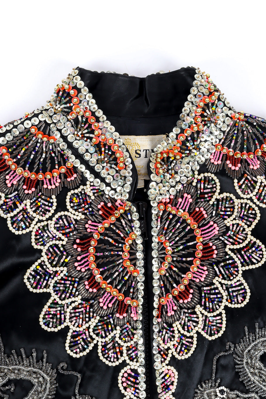 Vintage Dynasty Dragon Phoenix Embellished Silk Jacket front closeup @recessla