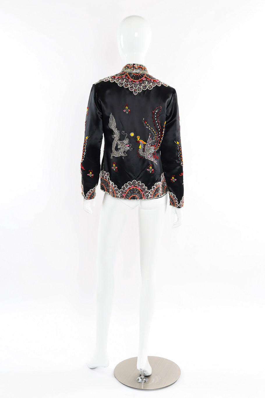 Vintage Dynasty Dragon Phoenix Embellished Silk Jacket back on mannequin @recessla