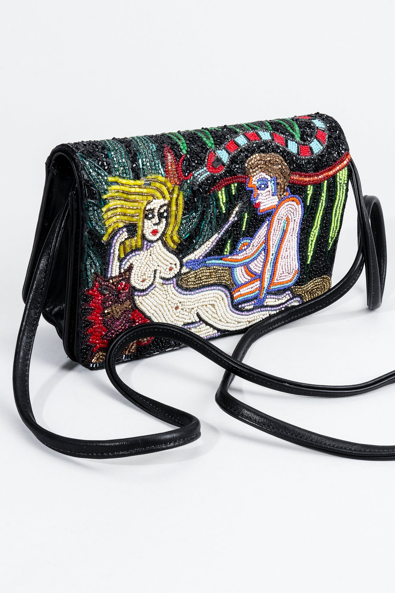 Vintage Bradley Adam & Eve Beaded Bag Front with strap at Recess Los Angeles