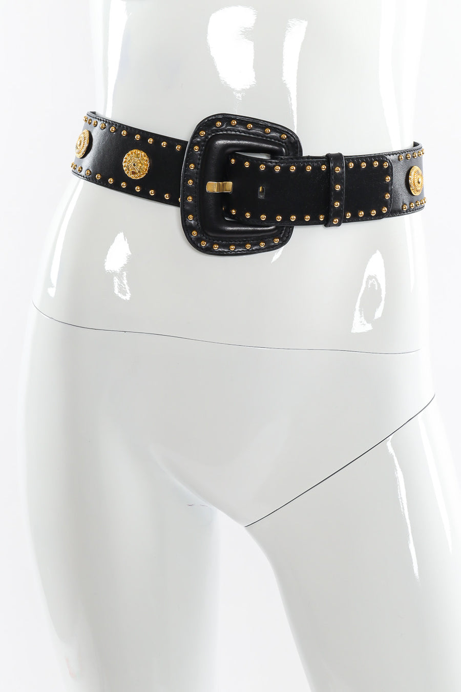 Vintage Escada Black Leather Medallion Stud Belt – Recess display picture 1