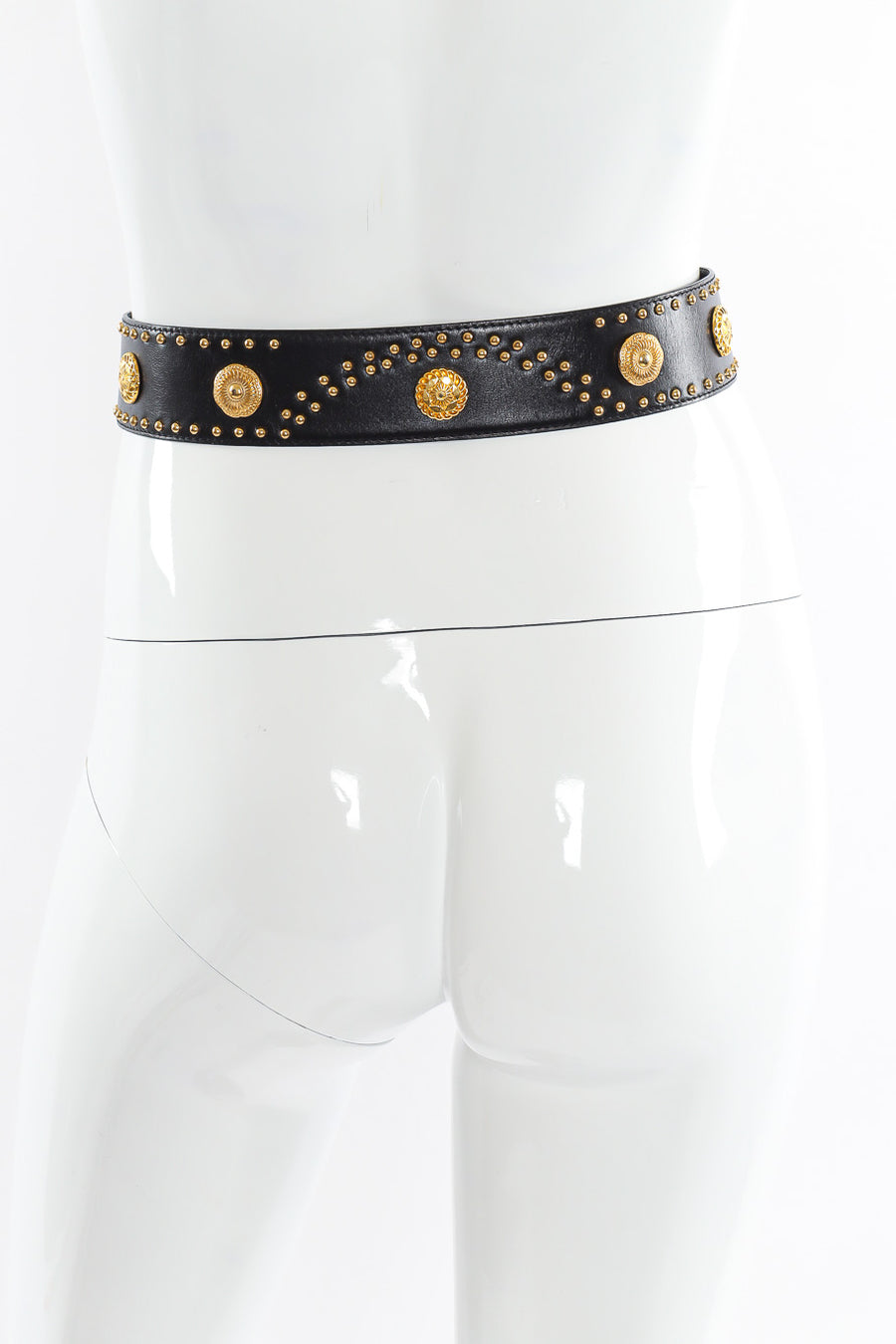 Vintage Escada Black Leather Medallion Stud Belt – Recess display picture 2