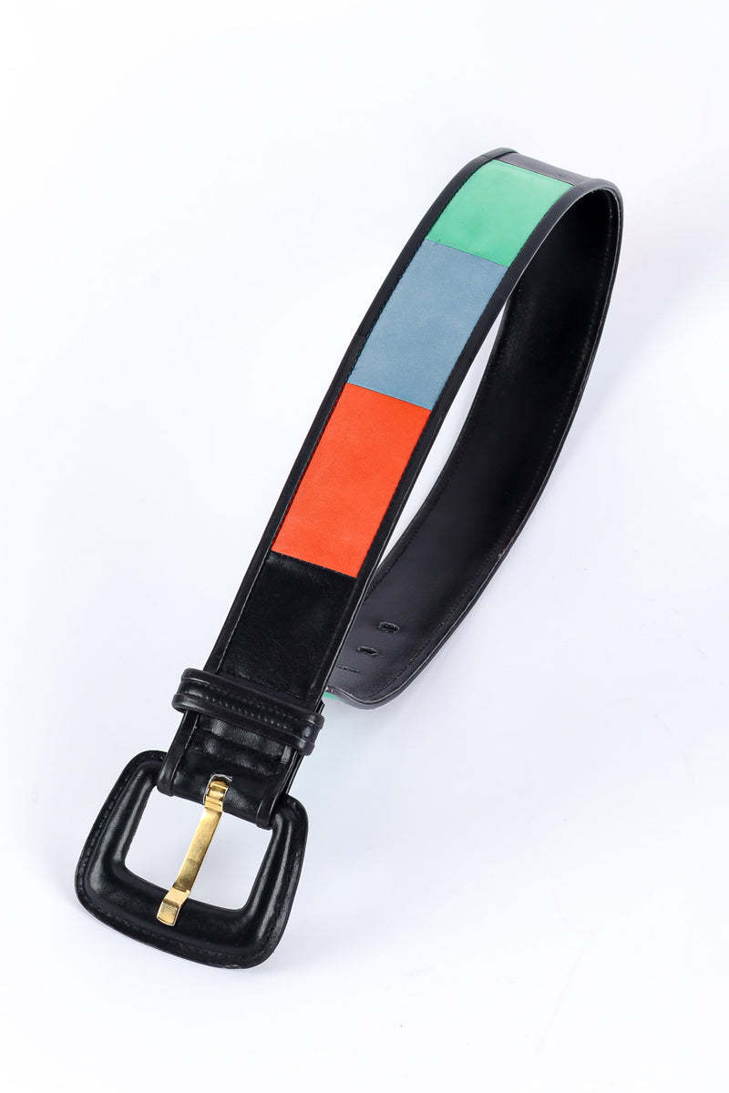 Black leather and suede color block belt by Escada looped @recessla