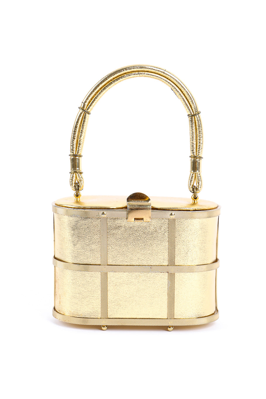 Etra metallic caged oval box bag product shot @recessla