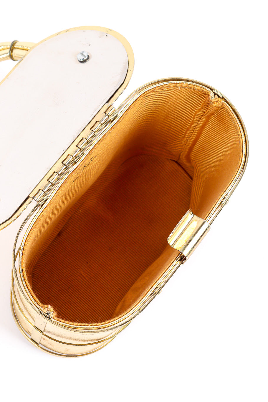 Etra metallic caged oval box bag lining details @recessla