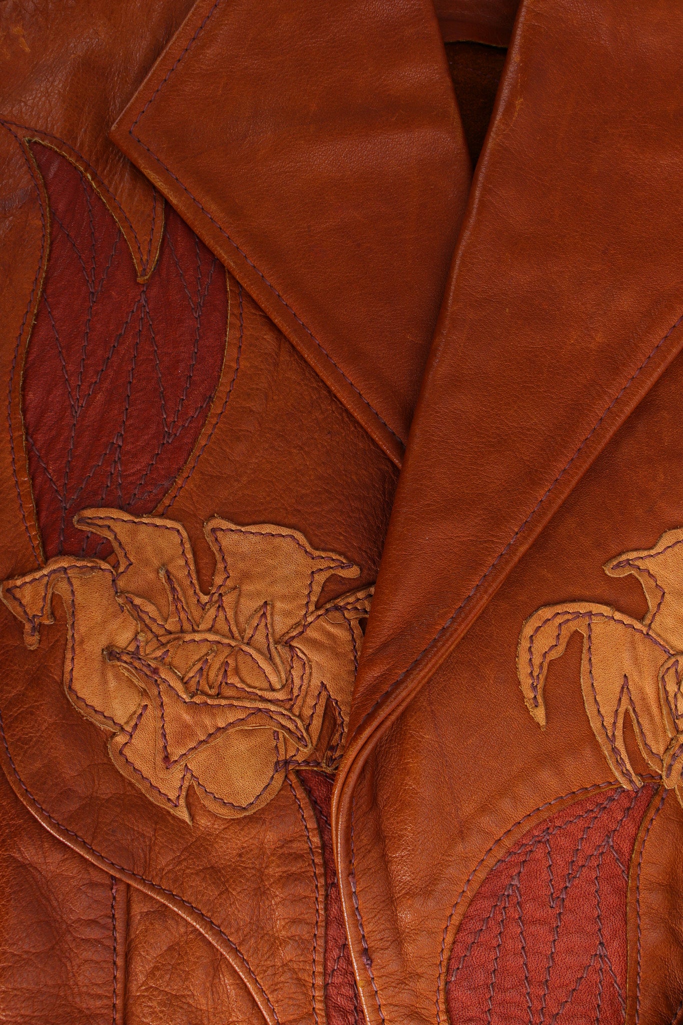 Vintage East West Musical Instruments Floral Appliqué Leather Jacket leather floral appliques @ Recess LA