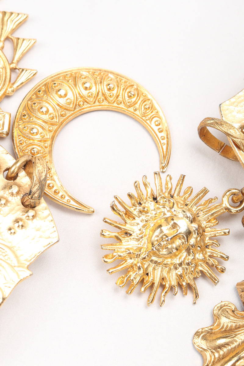 Recess Vintage Edouard Rambaud Gold Etruscan Chandelier Earrings, Sun Moon Charm Detail
