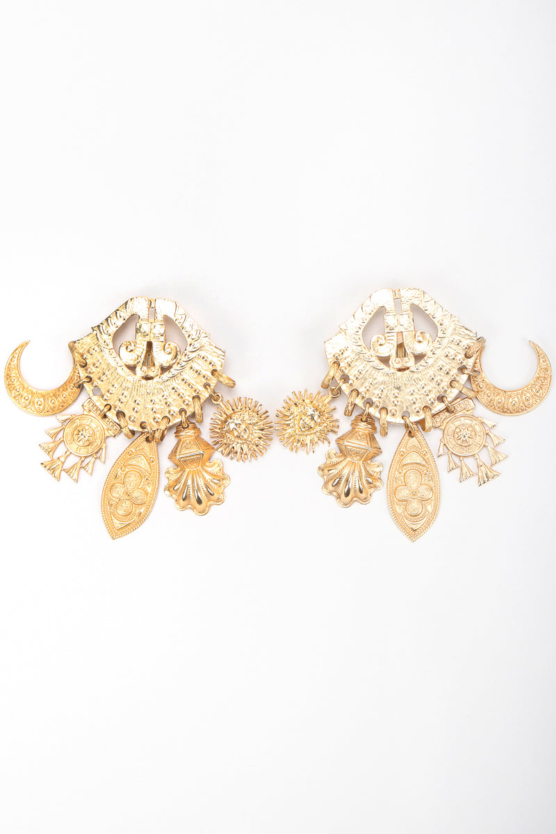 Recess Vintage Edouard Rambaud Gold Etruscan Chandelier Earrings on white Background