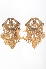 Recess Vintage Edouard Rambaud Gold Etruscan Chandelier Earrings, white Background