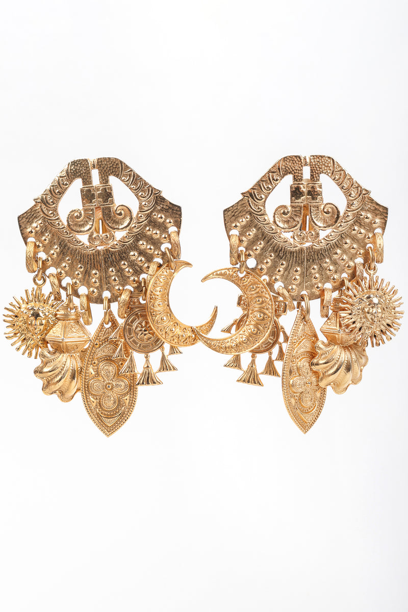 Recess Vintage Edouard Rambaud Gold Etruscan Chandelier Earrings, white Background