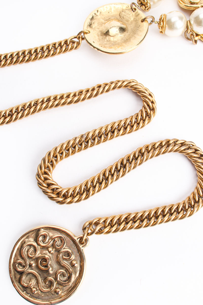 Vintage Edouard Rambaud Coin & Pearl Chain Belt detail at Recess Los Angeles