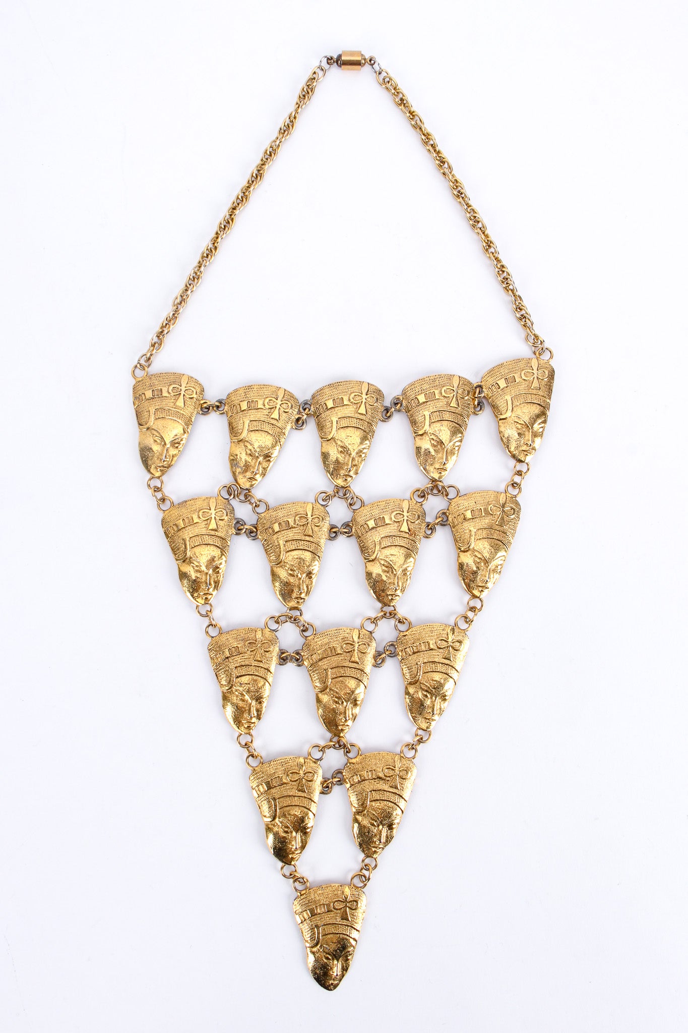 Vintage Egyptian Goddess Pyramid Bib Necklace front clasp @ Recess LA