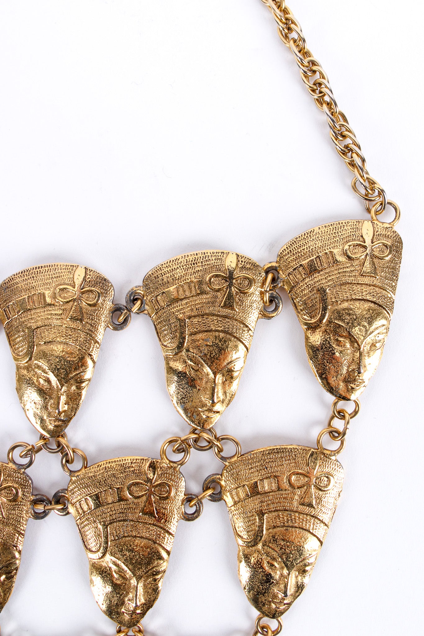 Vintage Egyptian Goddess Pyramid Bib Necklace pendant top close @ Recess LA
