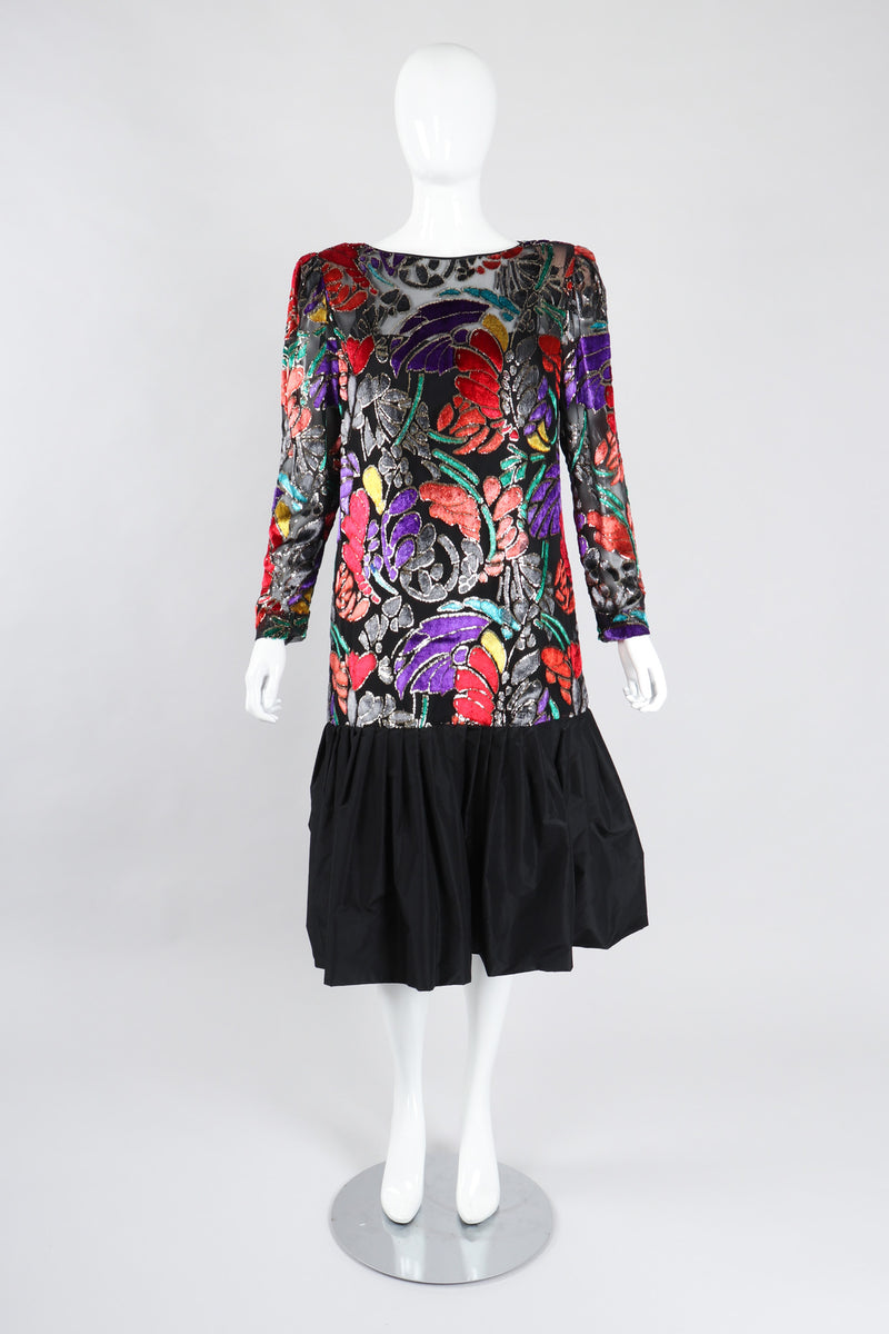 Recess Los Angeles Vintage Helga for Elizabeth Arden Salon Floral Velvet Lamé Burnout Dress