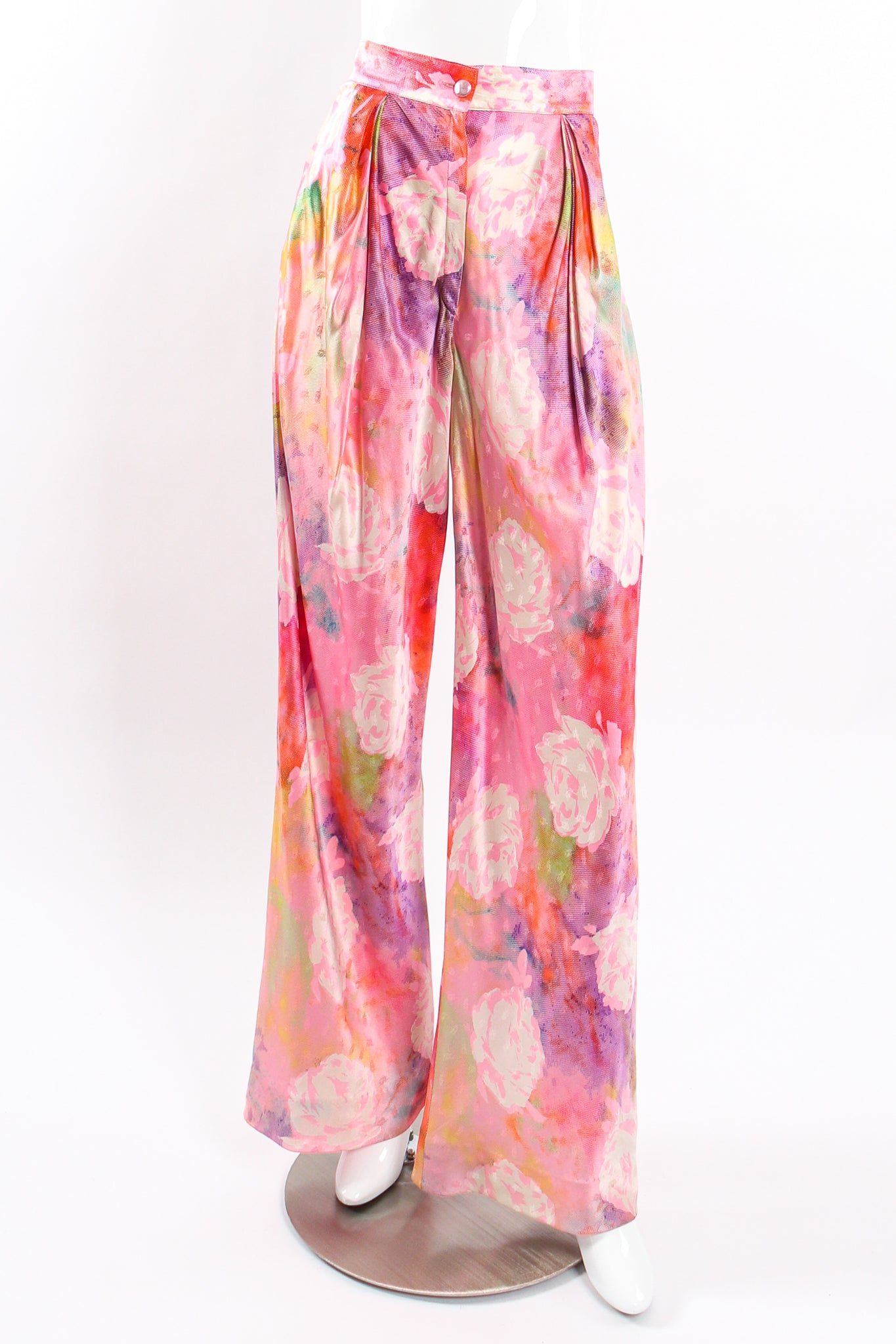 Vintage Emanuel Ungaro Parallèle Floral Silk 3-Pc Leisure Set on Mannequin pant front @ Recess LA