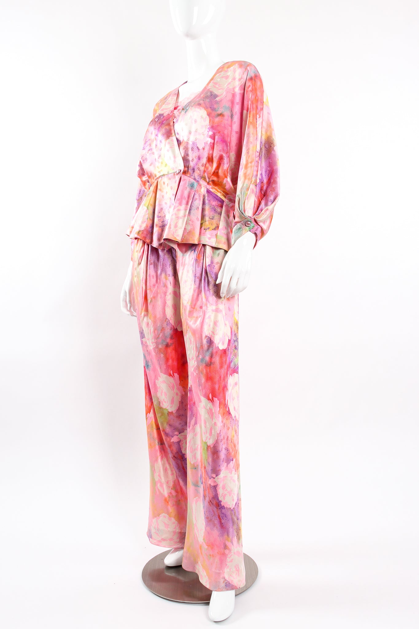 Vintage Emanuel Ungaro Parallèle Floral Silk 3-Pc Leisure Set on mannequin front @ Recess LA