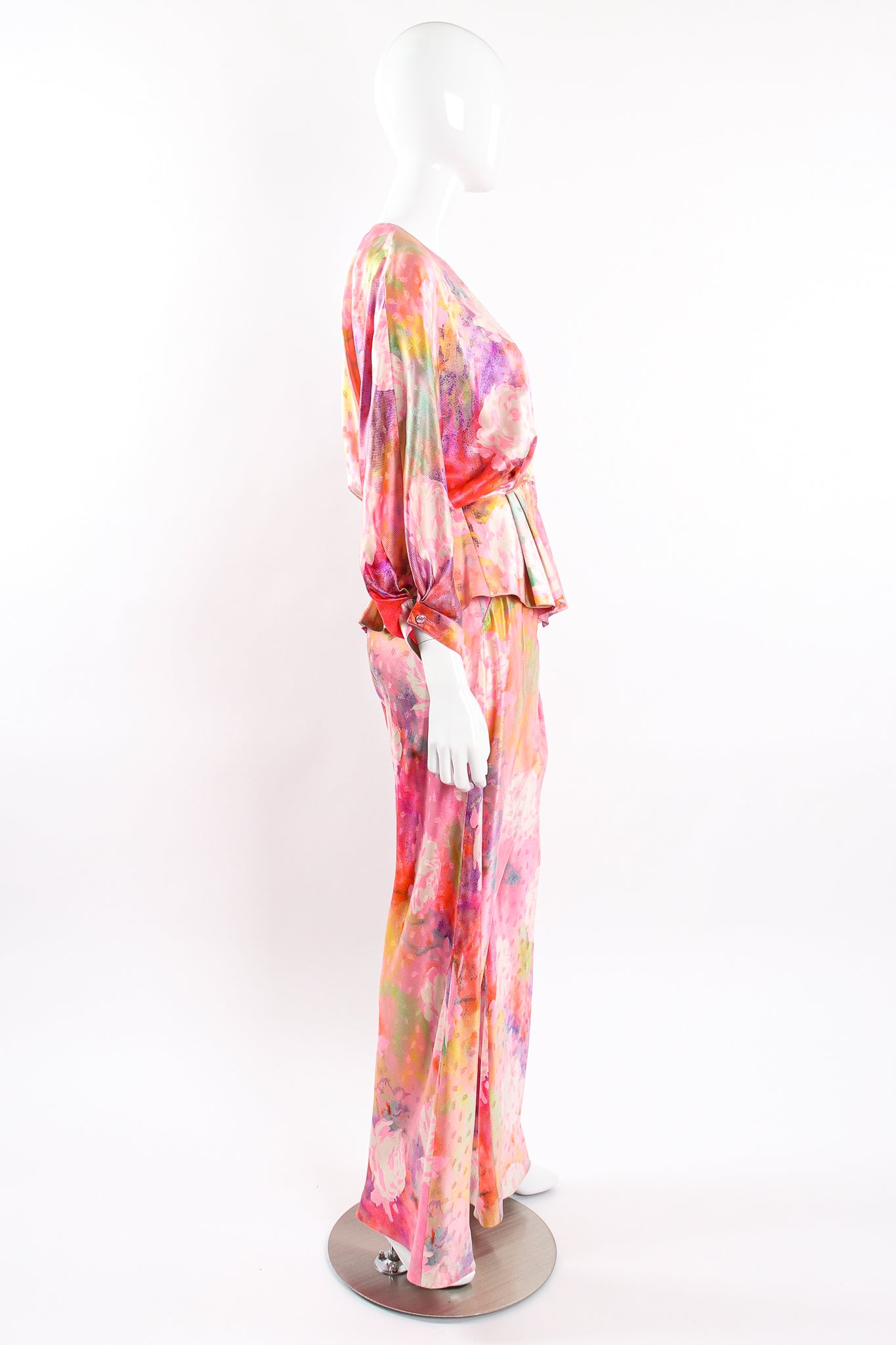Vintage Emanuel Ungaro Parallèle Floral Silk 3-Pc Leisure Set on mannequin side @ Recess LA