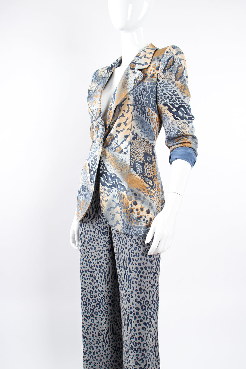 Vintage Emanuel Ungaro Mixed Animal Print Jacket & Pant Set on Mannequin angle at Recess LA
